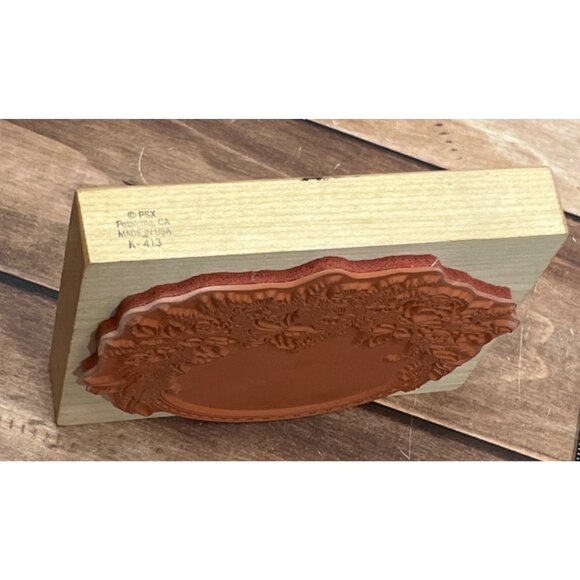 PSX K-413 WOOD MOUNTED OVAL RUBBER STAMP SWAG BOTANICAL - Picture 2 of 3